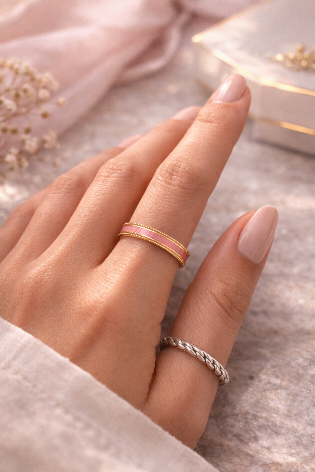 Bague LUNAYA – Bague ajustable en acier inoxydable rose et doré