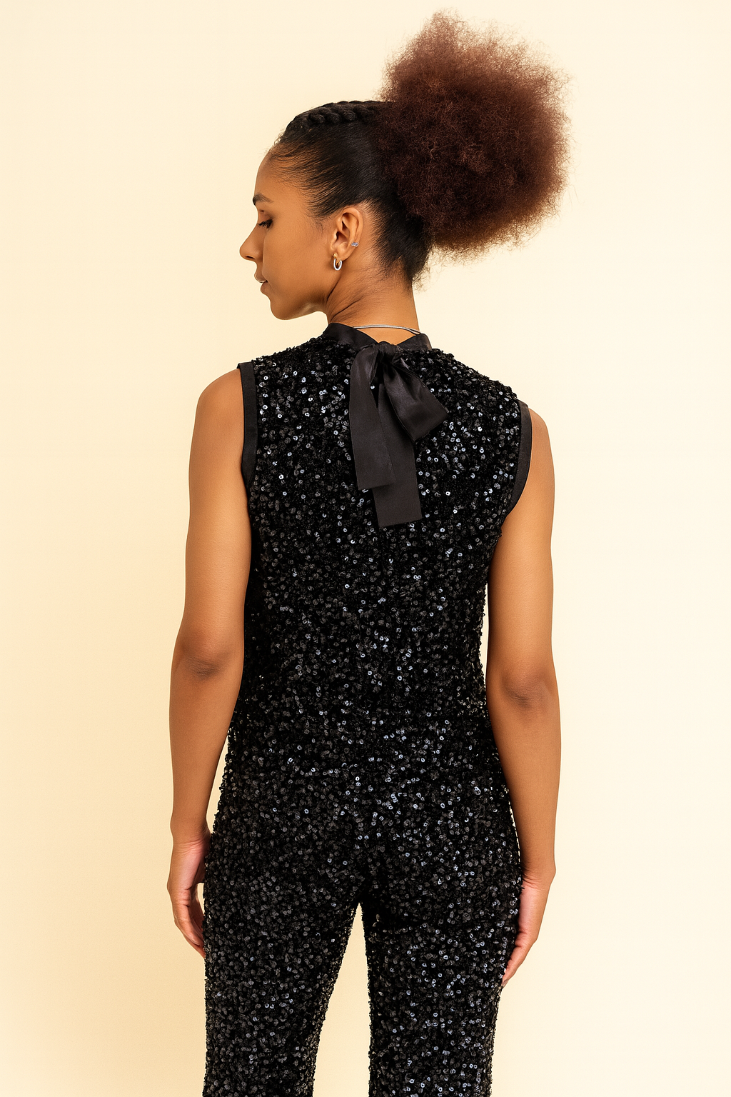 Blouse SARAH – Sans manches à sequins noir