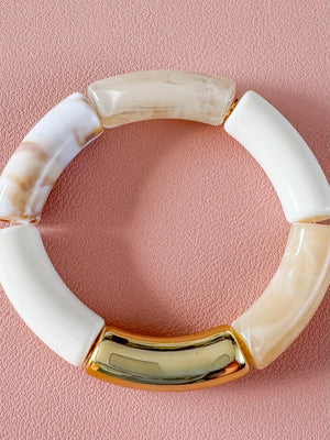 Bracelet Maud – Bracelet fantaisie crème, caramel et doré