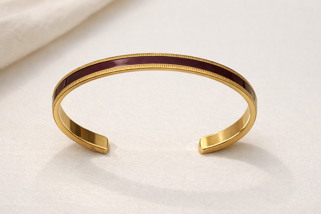 Bracelet ALIX – Jonc ajustable en acier inoxydable émaillé bordeaux