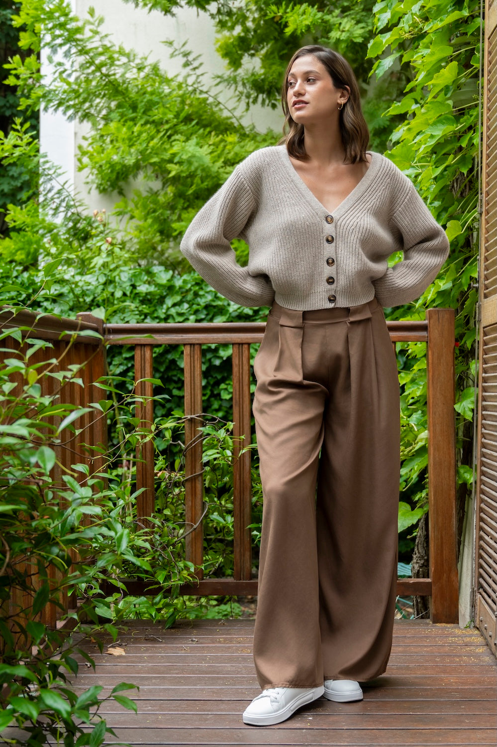 Cardigan SAKURA – Gilet court en maille beige