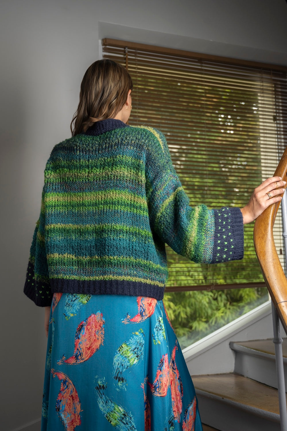 Cardigan GIULIA – Tricot chiné vert océan et marine