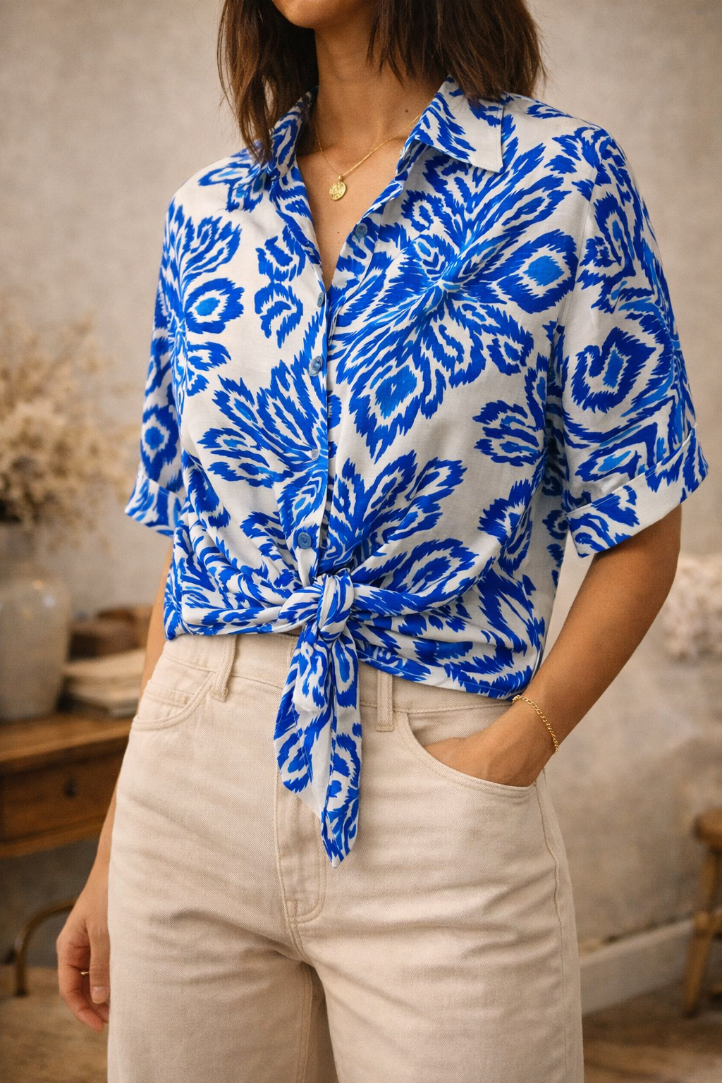 Chemise WENDY – Imprimé ikat bleu