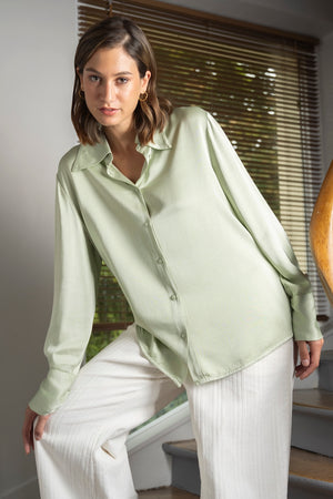 MAISSA Shirt – Pale mint green viscose satin