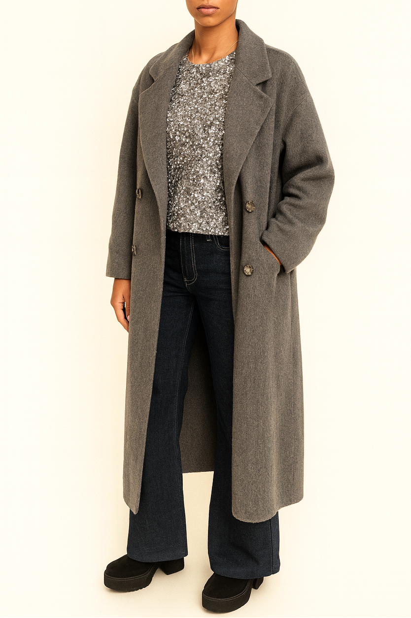 Manteau SAMANTHA – Long en laine grise