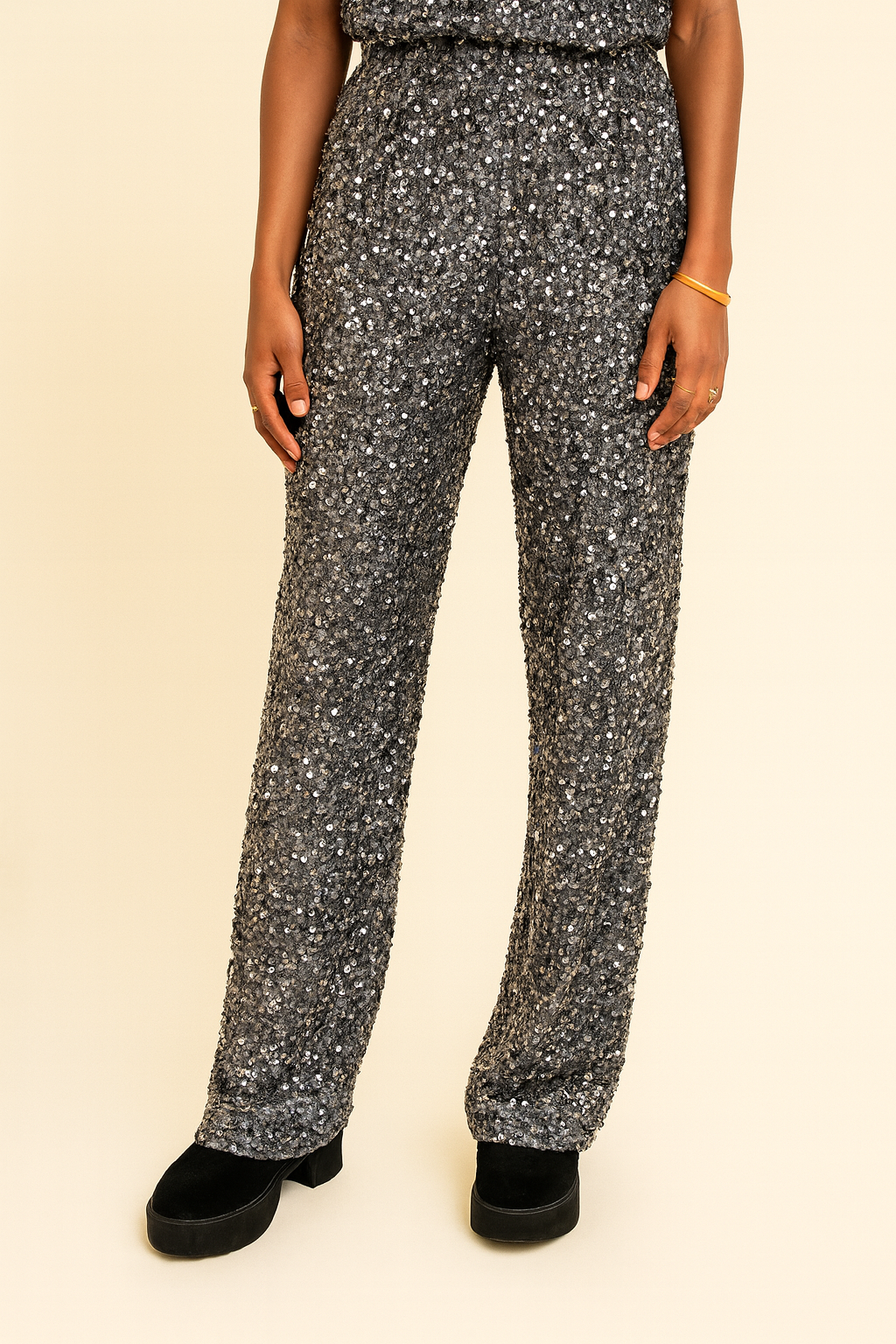 Pantalon MYRIAM – Evasé à sequins gris