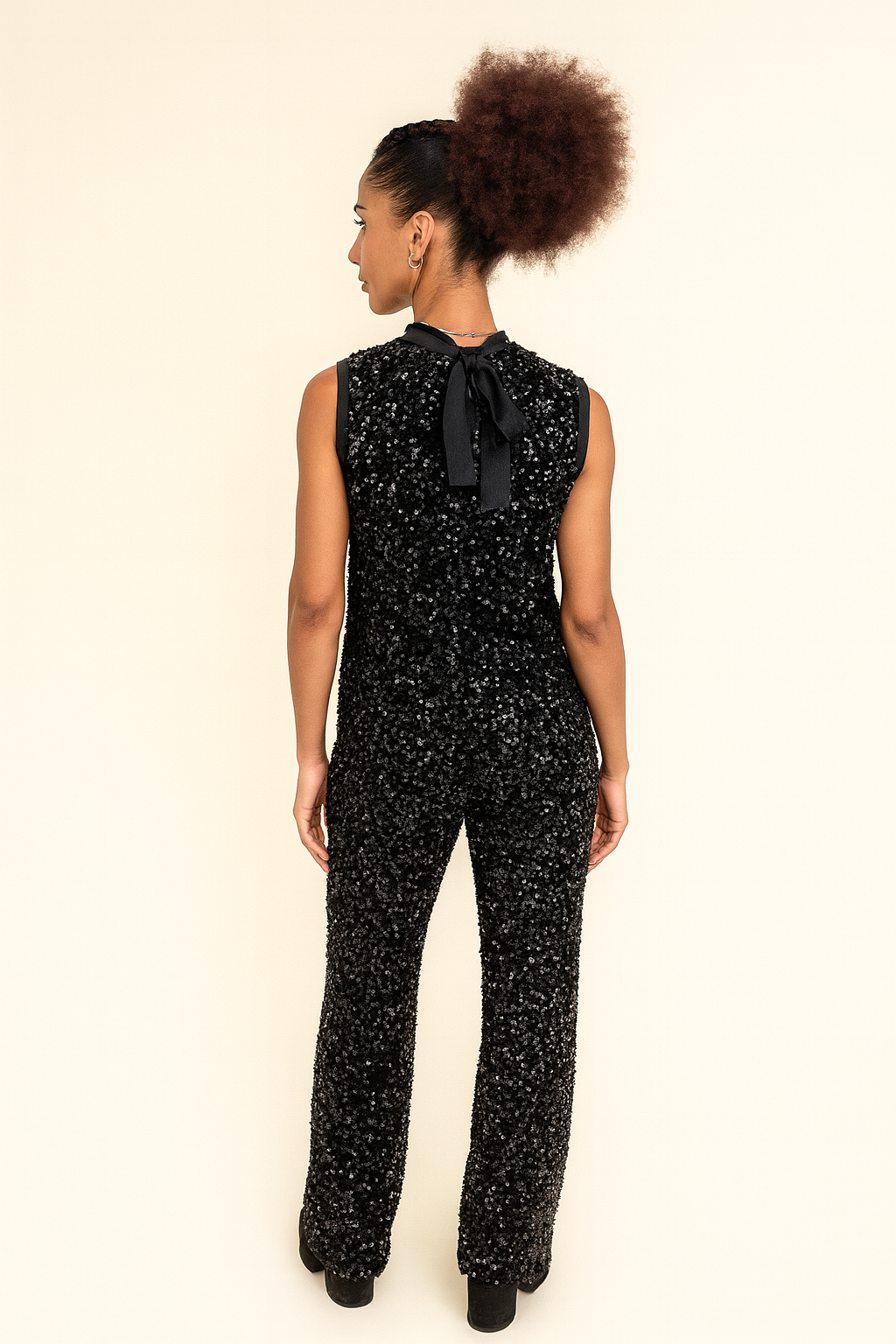 Pantalon MYRIAM – Evasé à sequins noirs