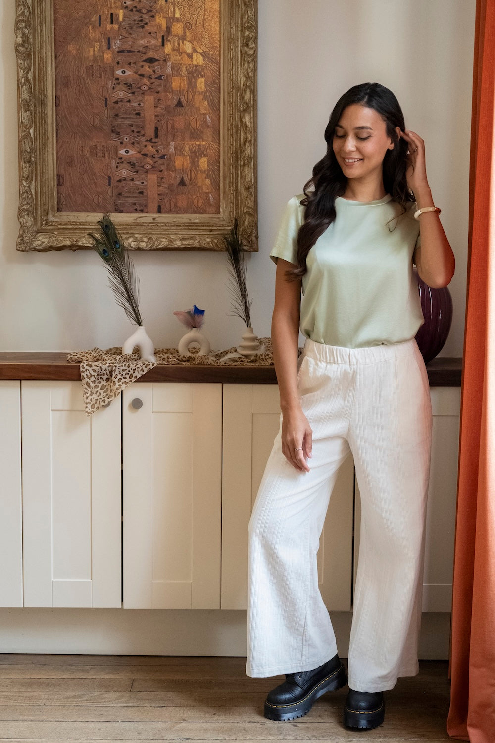 Pantalon MAGDA – Blanc lumineux en velours côtelé de coton