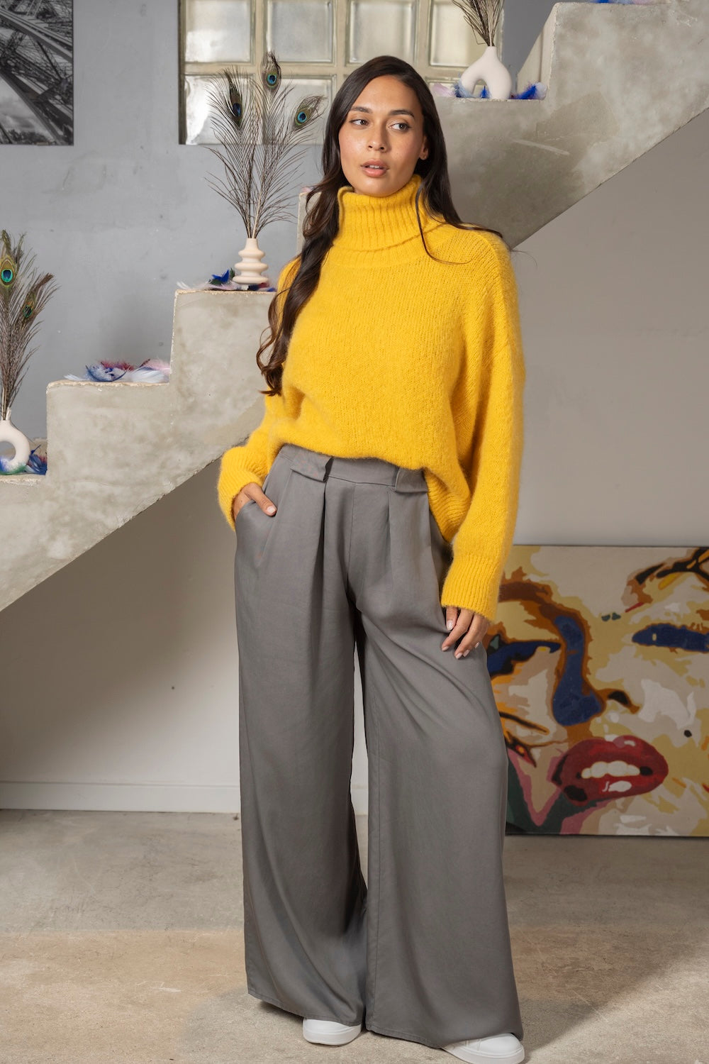 Pantalon INAHE – Large et fluide, gris anthracite