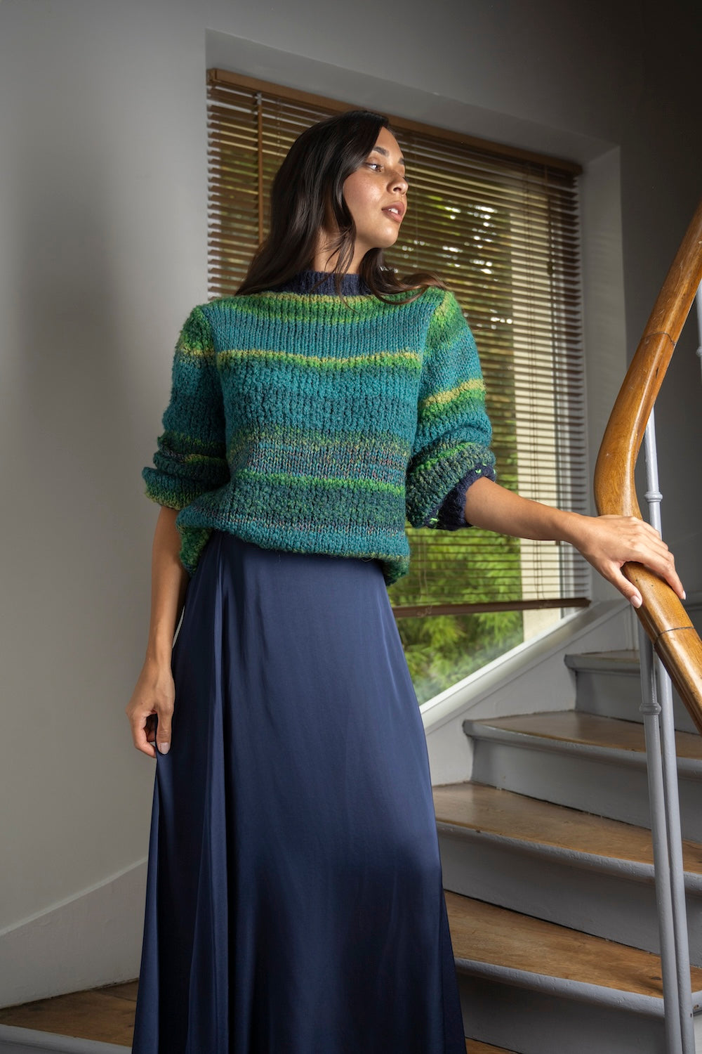 Pull FRANCESCA – Maille chinée vert océan et bleu profond
