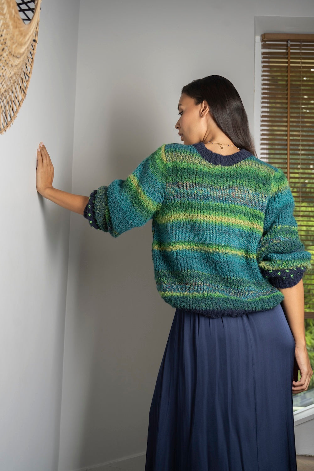 Pull FRANCESCA – Maille chinée vert océan et bleu profond