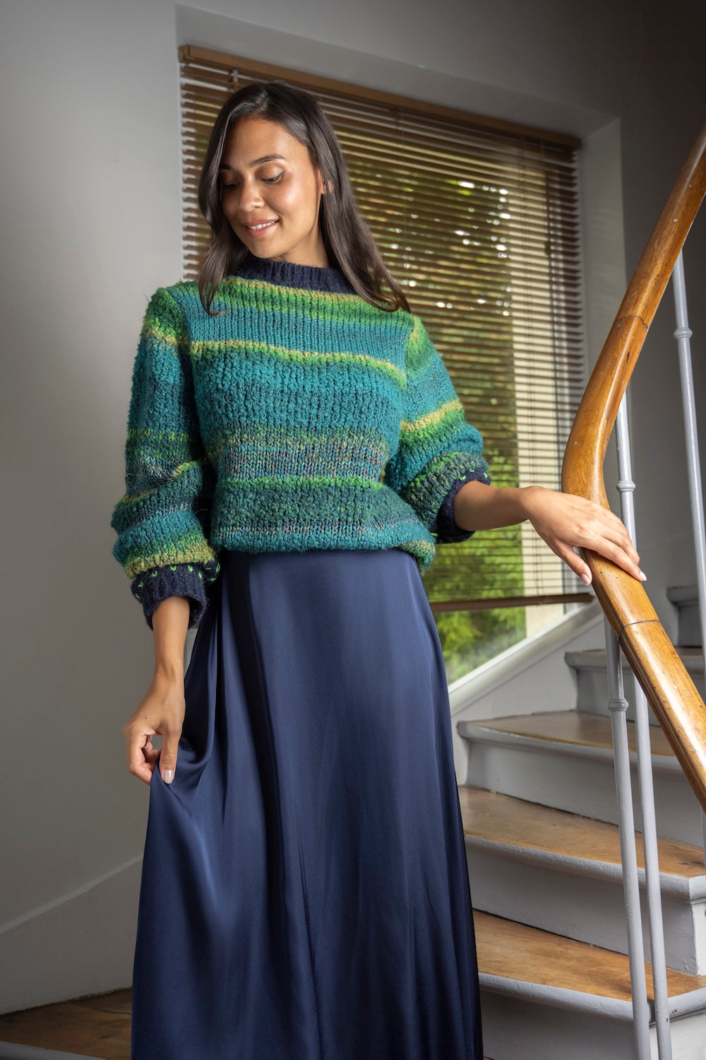 Pull FRANCESCA – Maille chinée vert océan et bleu profond