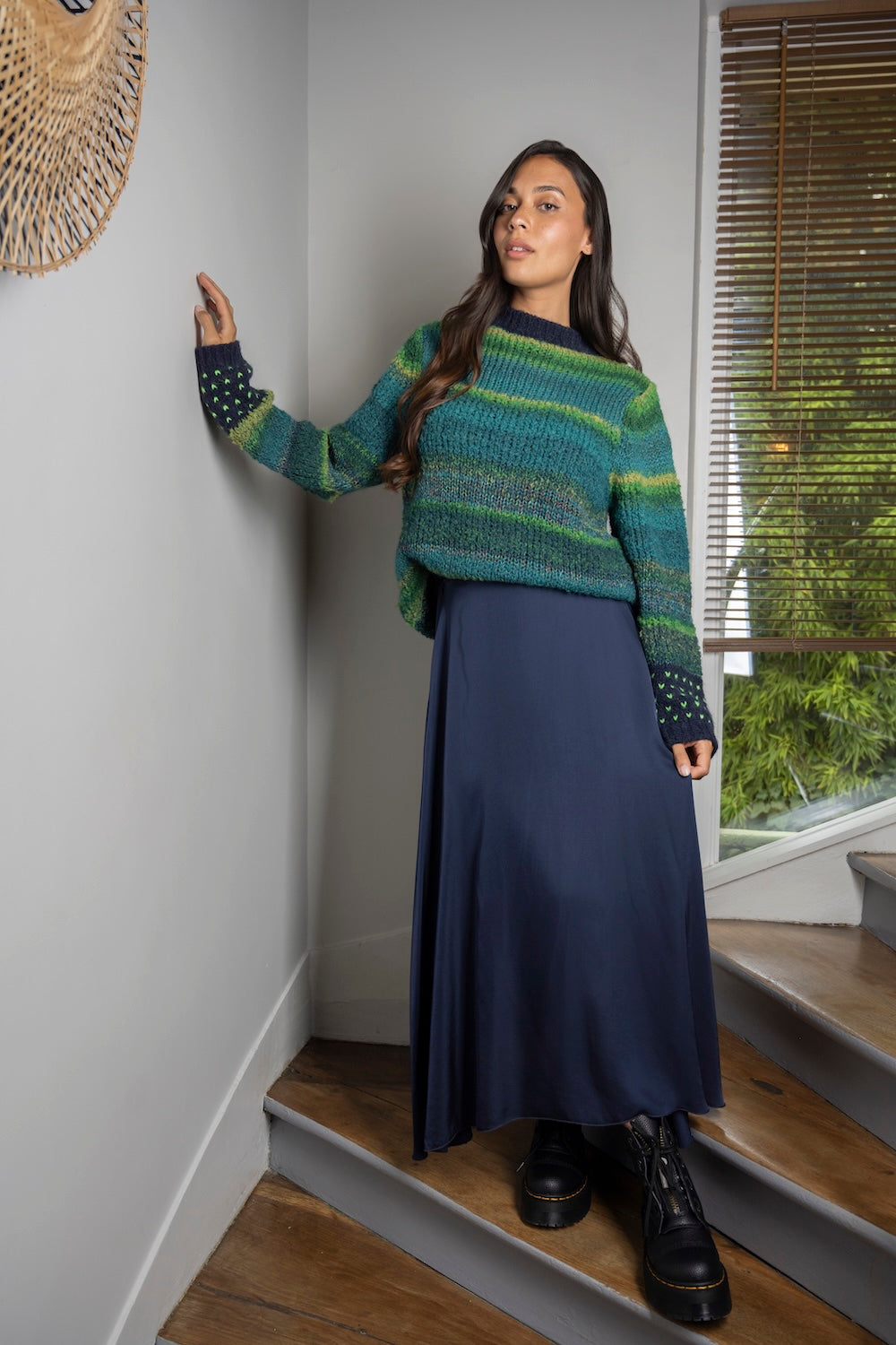 Pull FRANCESCA – Maille chinée vert océan et bleu profond