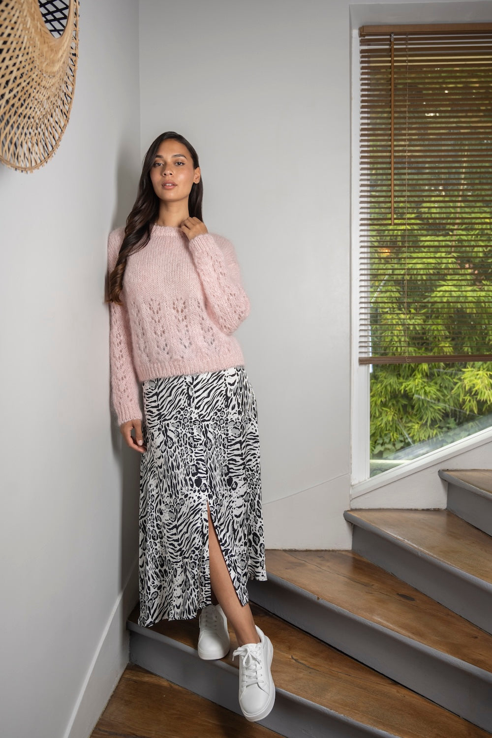 Pull CARMEN – Maille ajourée rose poudré