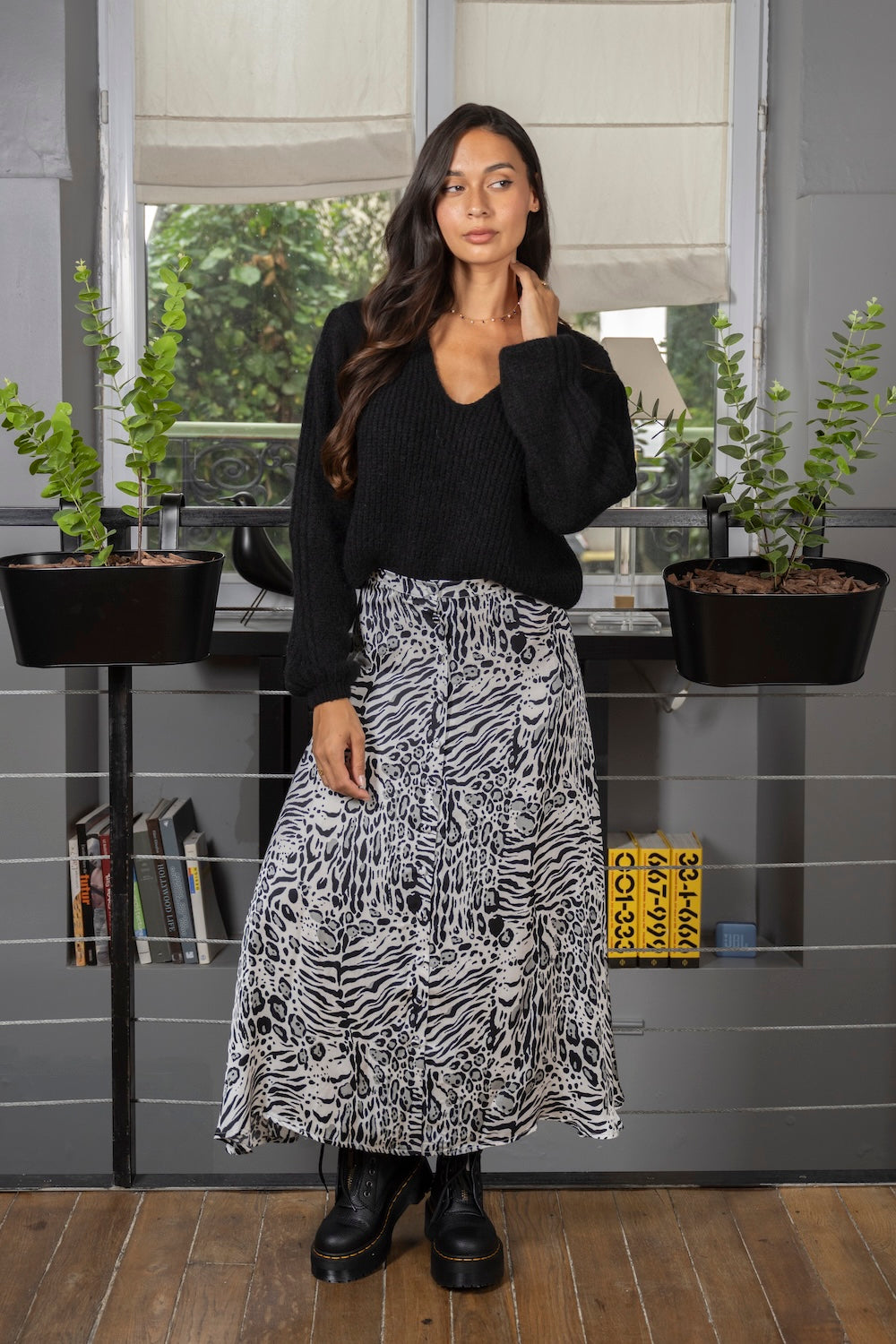 Pull MIMI – Maille douce col V réversible noir