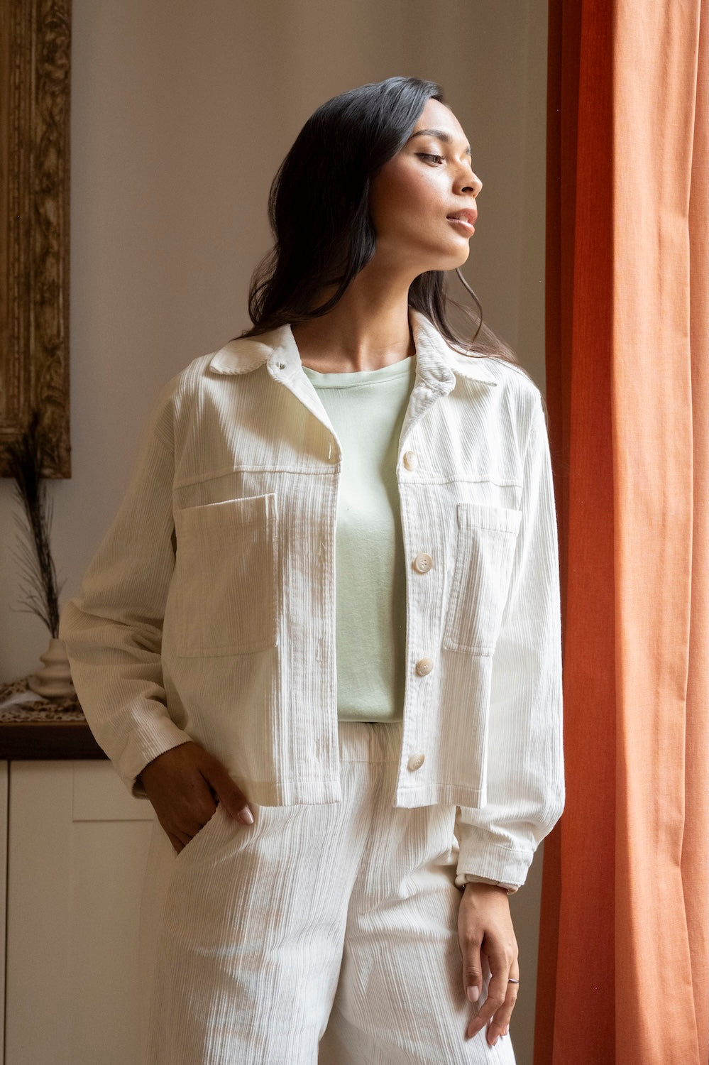 Veste SOLENE – En velours côtelé blanc 100 % coton