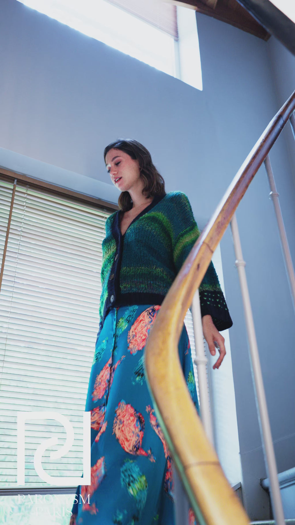 Cardigan GIULIA – Tricot chiné vert océan et marine