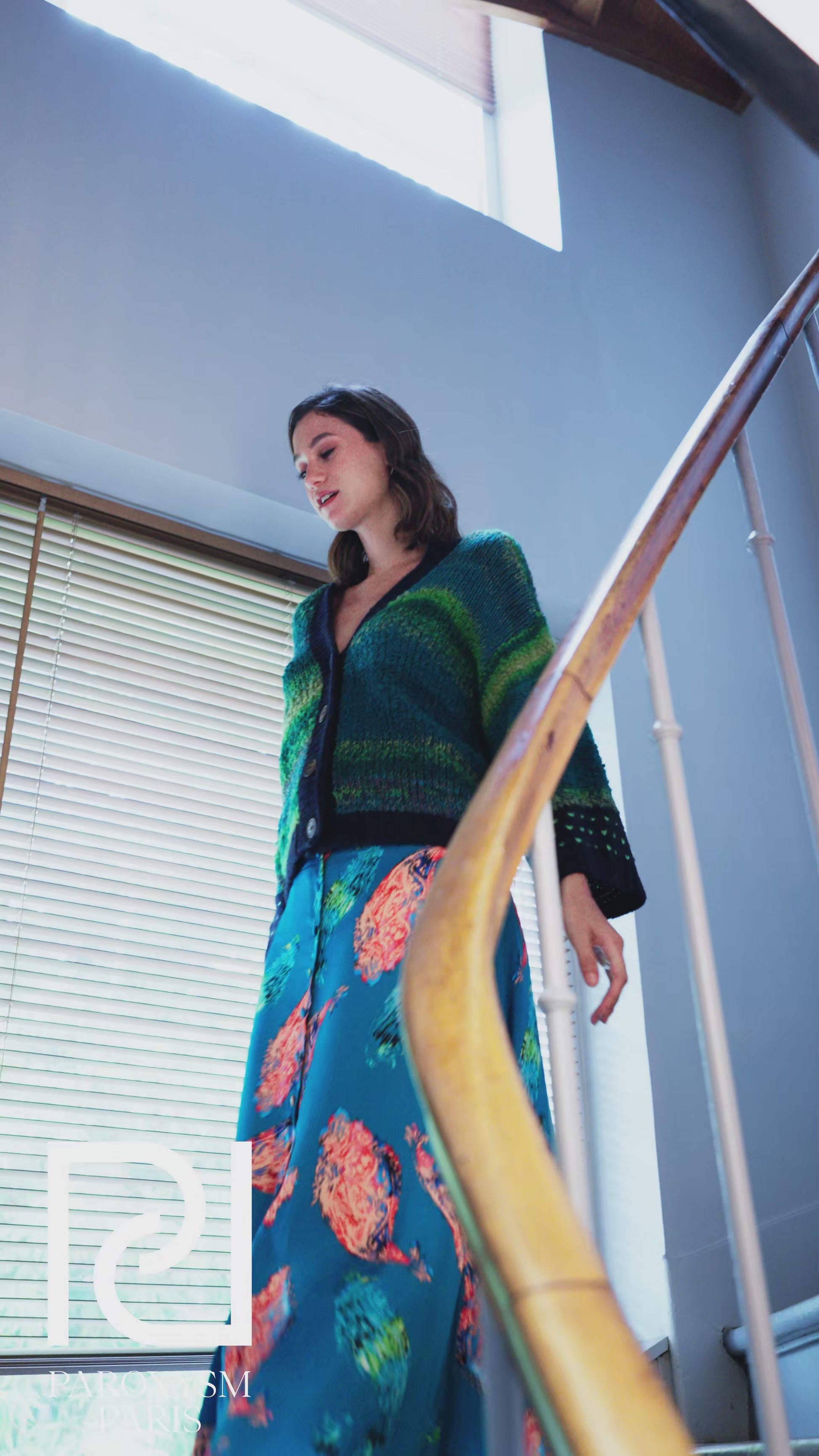 Cardigan GIULIA – Tricot chiné vert océan et marine
